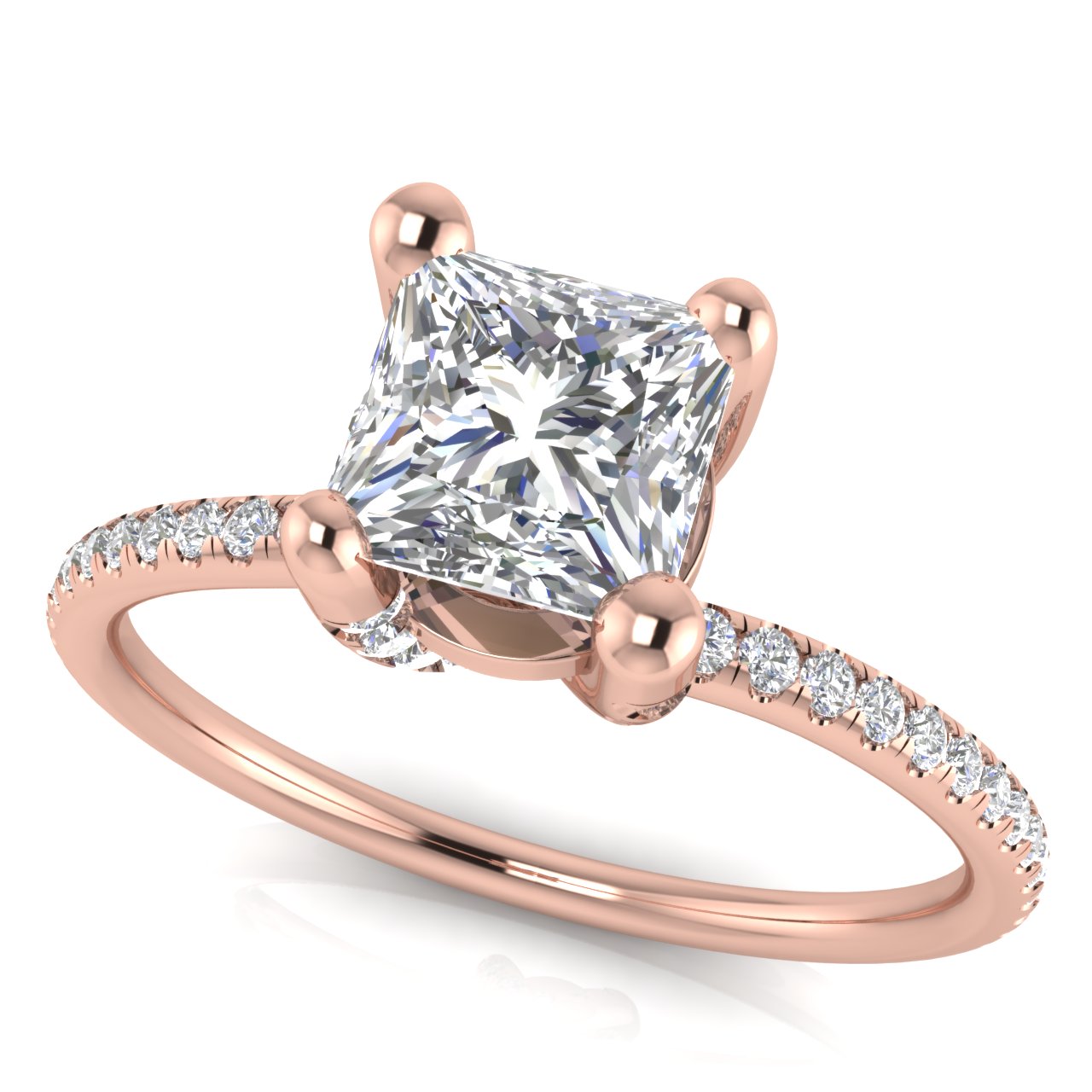 Prong Pave Princess Cut Lab Diamond Engagement Ring