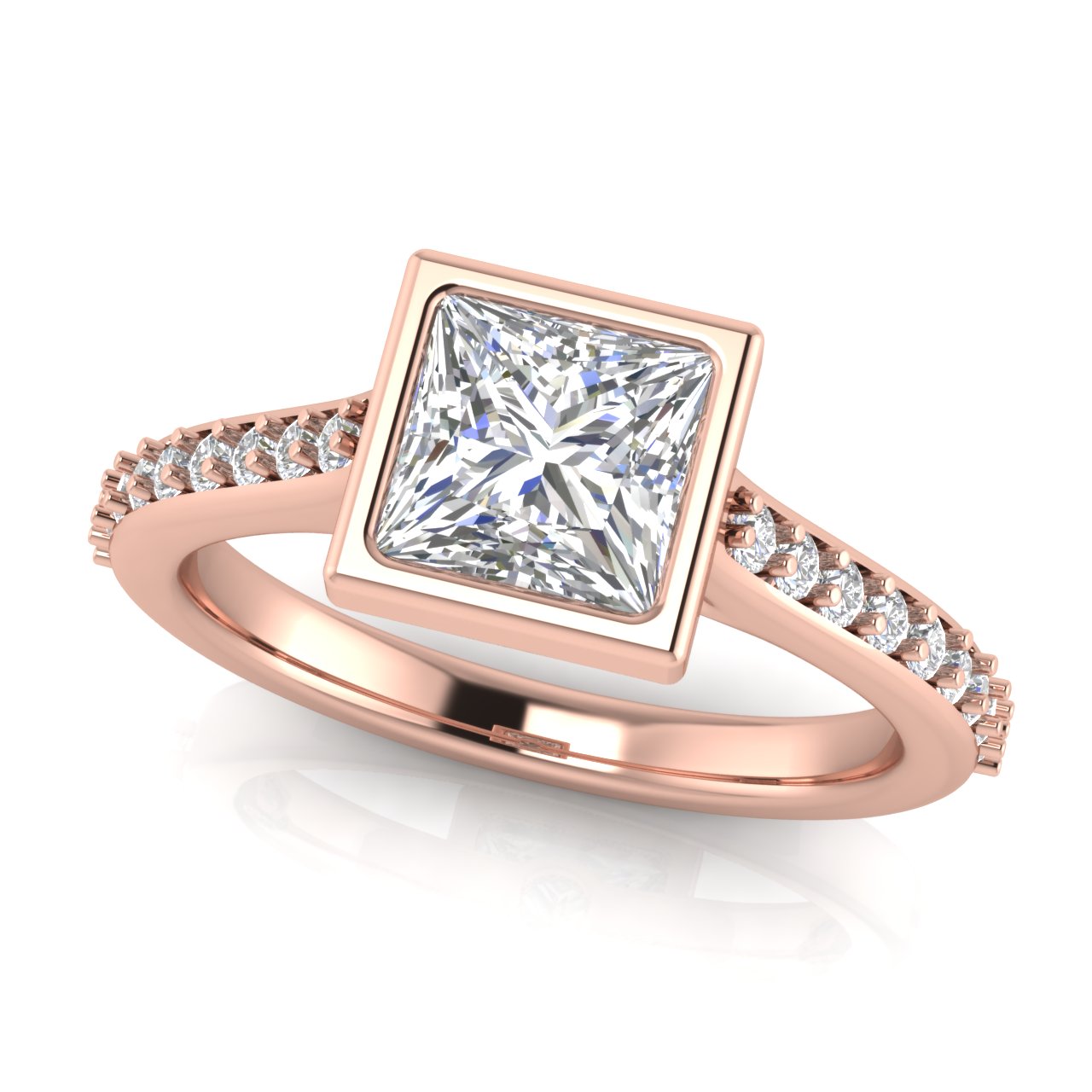 Pave Bezel Princess Cut Lab Diamond Engagement Ring