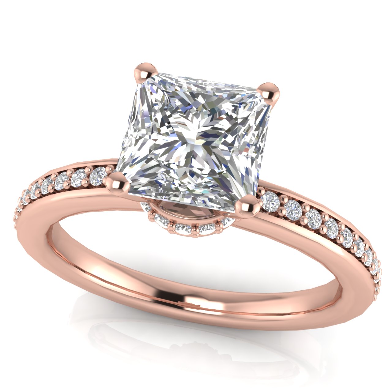 Hidden Halo Princess Cut Moissanite Engagement Ring