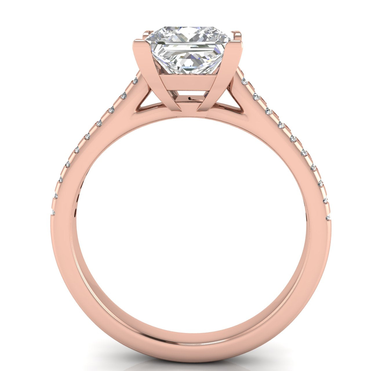 Shared Prong Pave Princess Cut Lab Diamond Engagement Ring