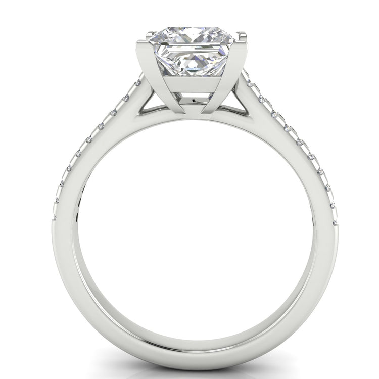 Shared Prong Pave Princess Cut Moissanite Engagement Ring