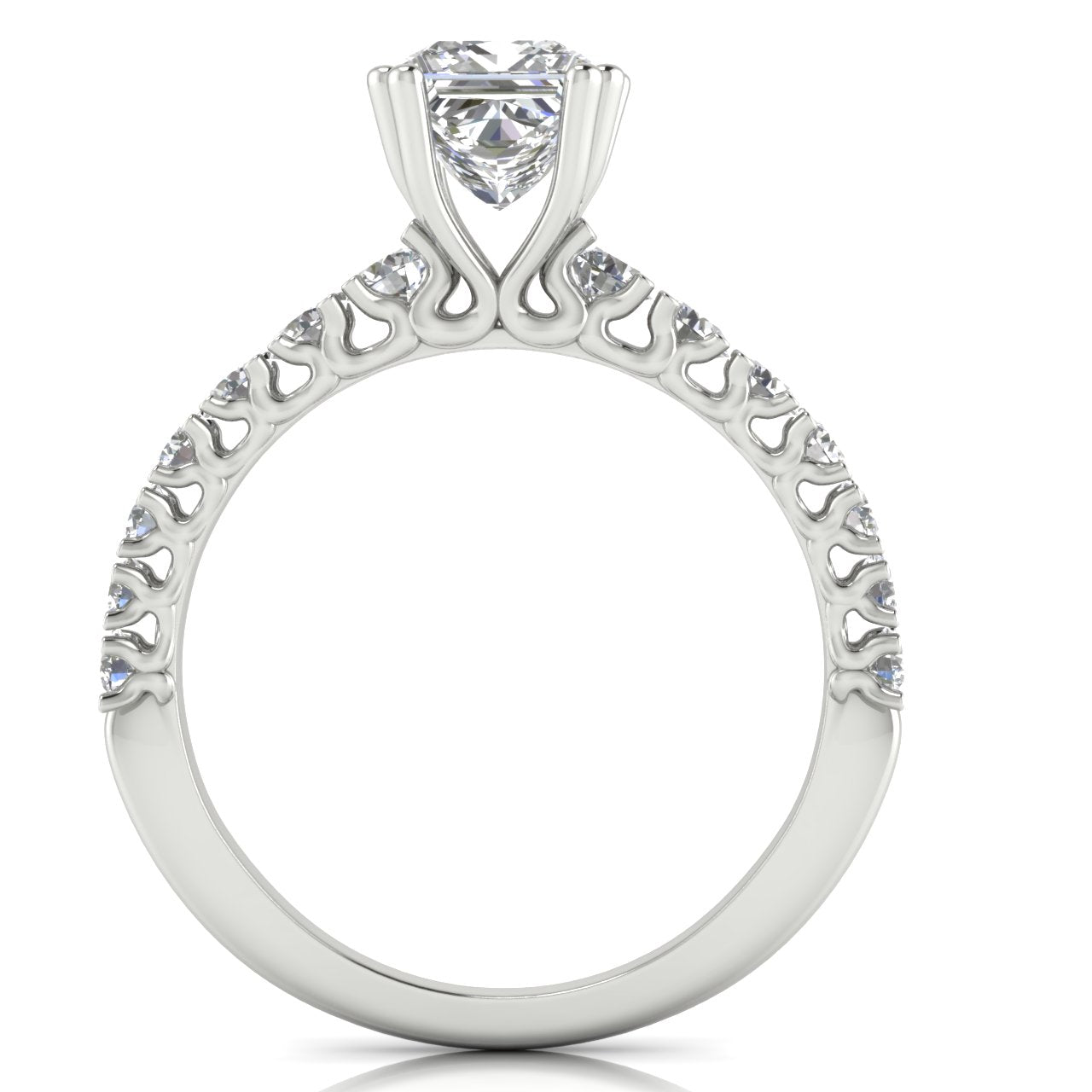 Scalloped Pave Princess Cut Lab Diamond Engagement Ring