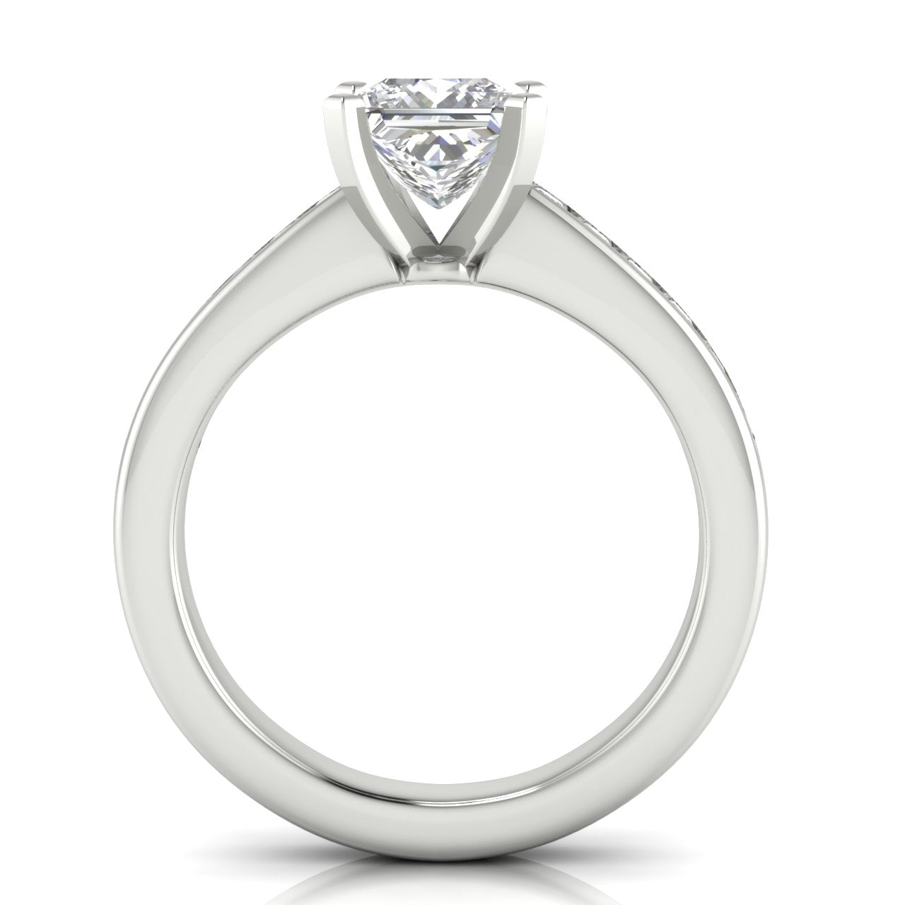 Round Channel Set Princess Cut Moissanite Engagement Ring