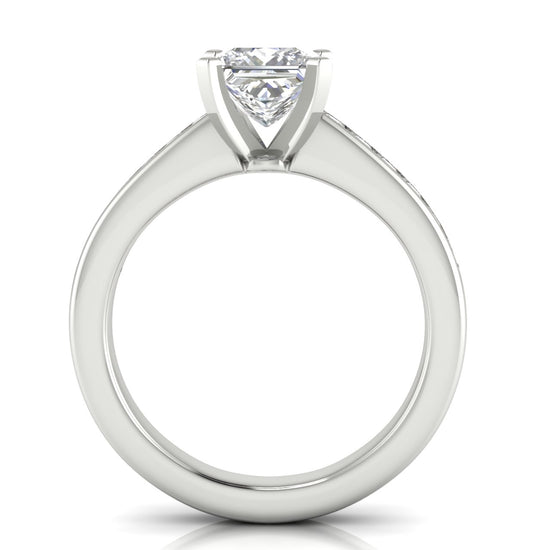 Round Channel Set Princess Cut Moissanite Engagement Ring