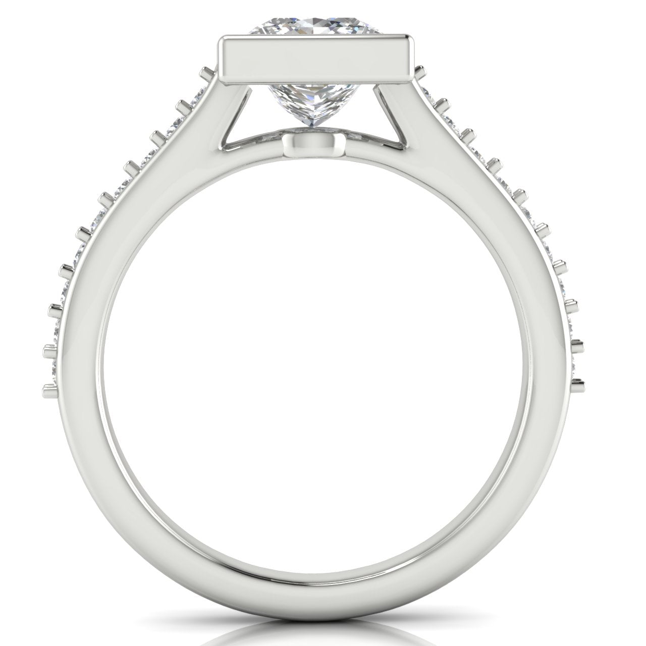 Pave Bezel Princess Cut Lab Diamond Engagement Ring