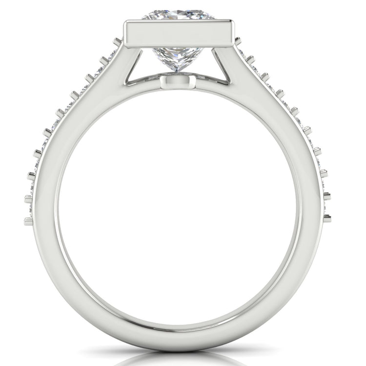 Pave Bezel Princess Cut Moissanite Engagement Ring