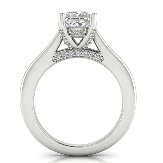 Bridge Paved Princess Cut Lab Diamond Engagement Ring