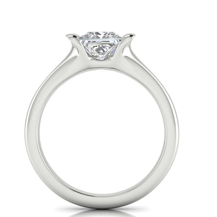 Half Bezel Princess Cut Moissanite Engagement Ring