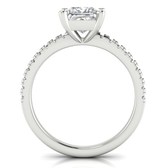 French Pave Basket Princess Cut Moissanite Engagement Ring