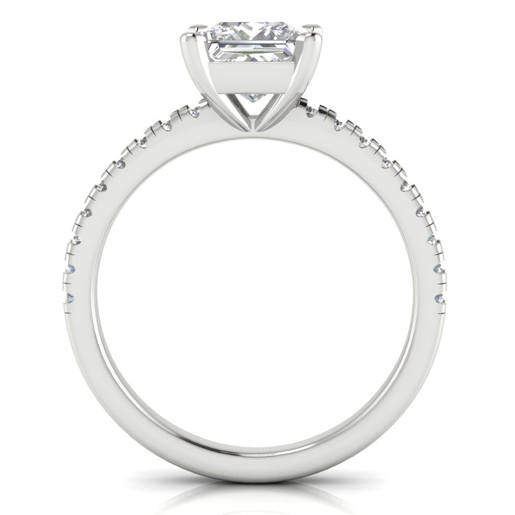 French Pave Basket Princess Cut Moissanite Engagement Ring