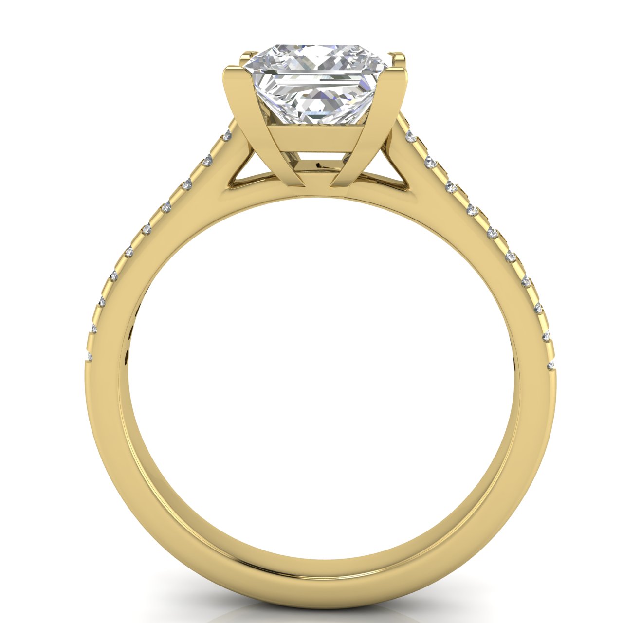 Shared Prong Pave Princess Cut Moissanite Engagement Ring