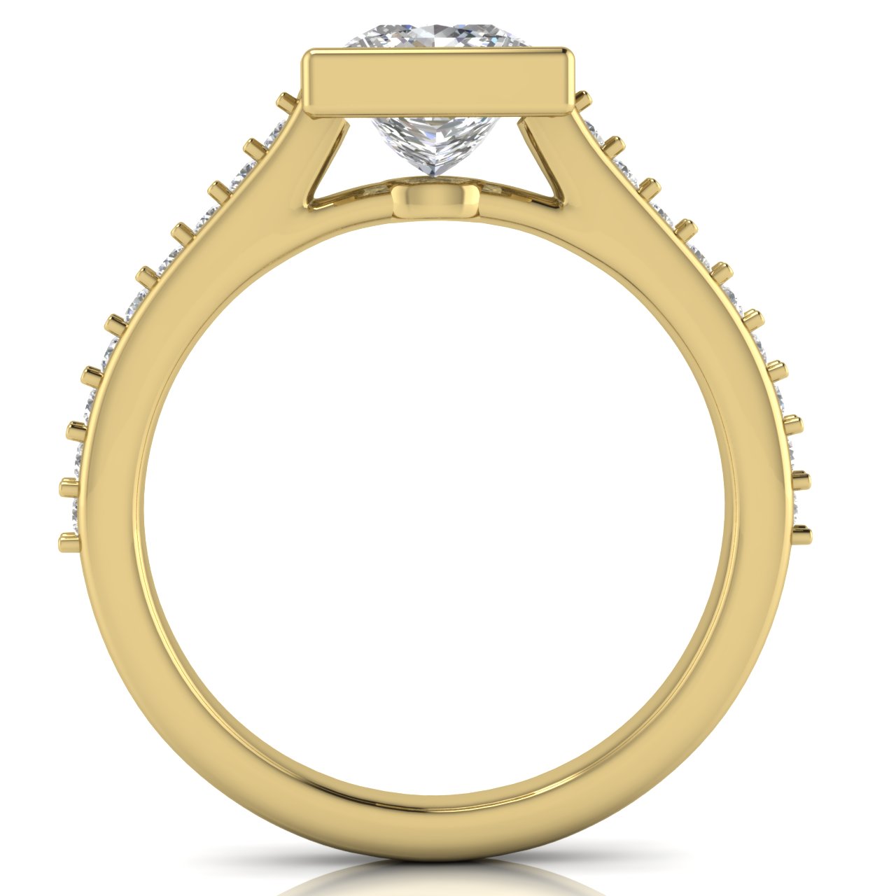 Pave Bezel Princess Cut Lab Diamond Engagement Ring