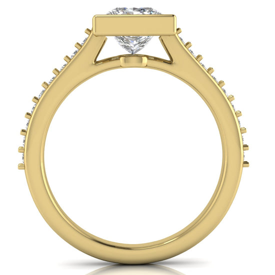 Pave Bezel Princess Cut Moissanite Engagement Ring