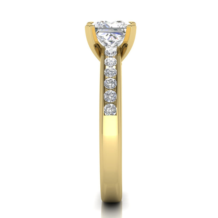 Round Channel Set Princess Cut Lab Diamond Engagement Ring