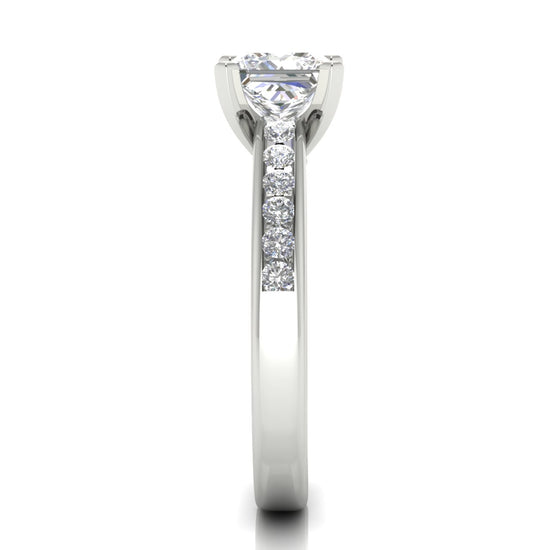 Round Channel Set Princess Cut Moissanite Engagement Ring