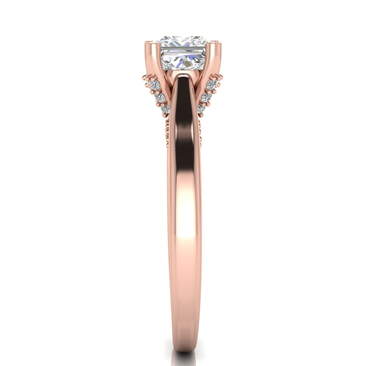 Bridge Paved Princess Cut Moissanite Engagement Ring