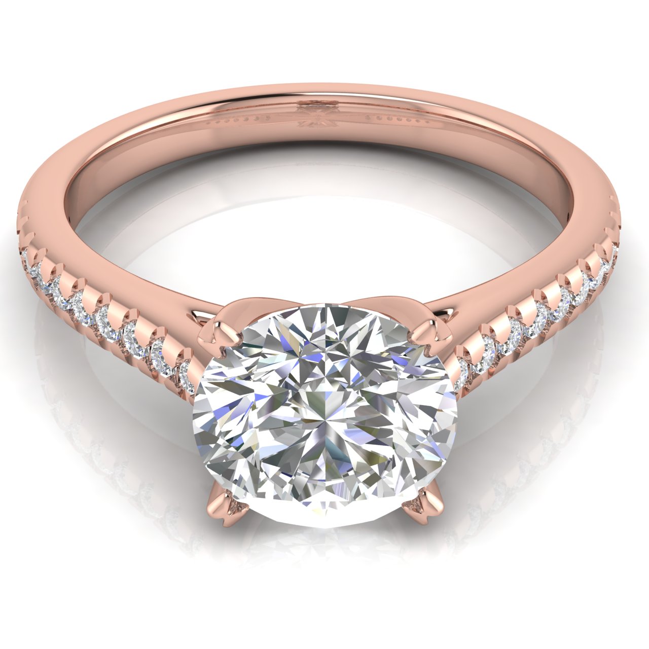 Shared Prong Pave Round Cut Lab Diamond Engagement Ring