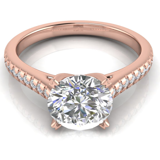 Shared Prong Pave Round Cut Moissanite Engagement Ring