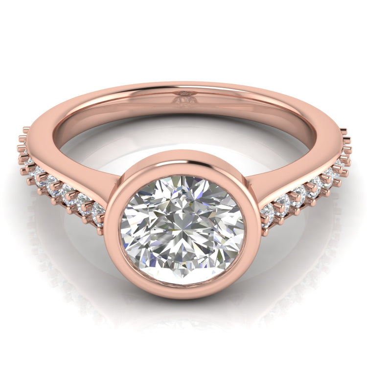 Pave Bezel Round Cut Lab Diamond Engagement Ring