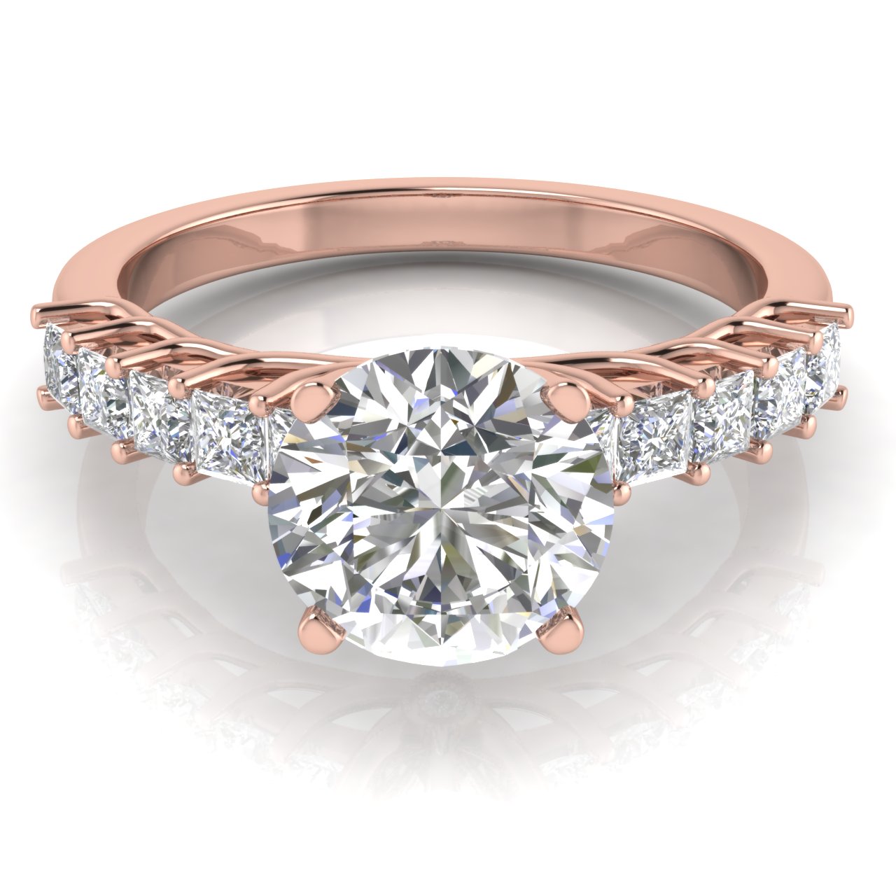 Princess Paved Round Cut Lab Diamond Engagement Ring