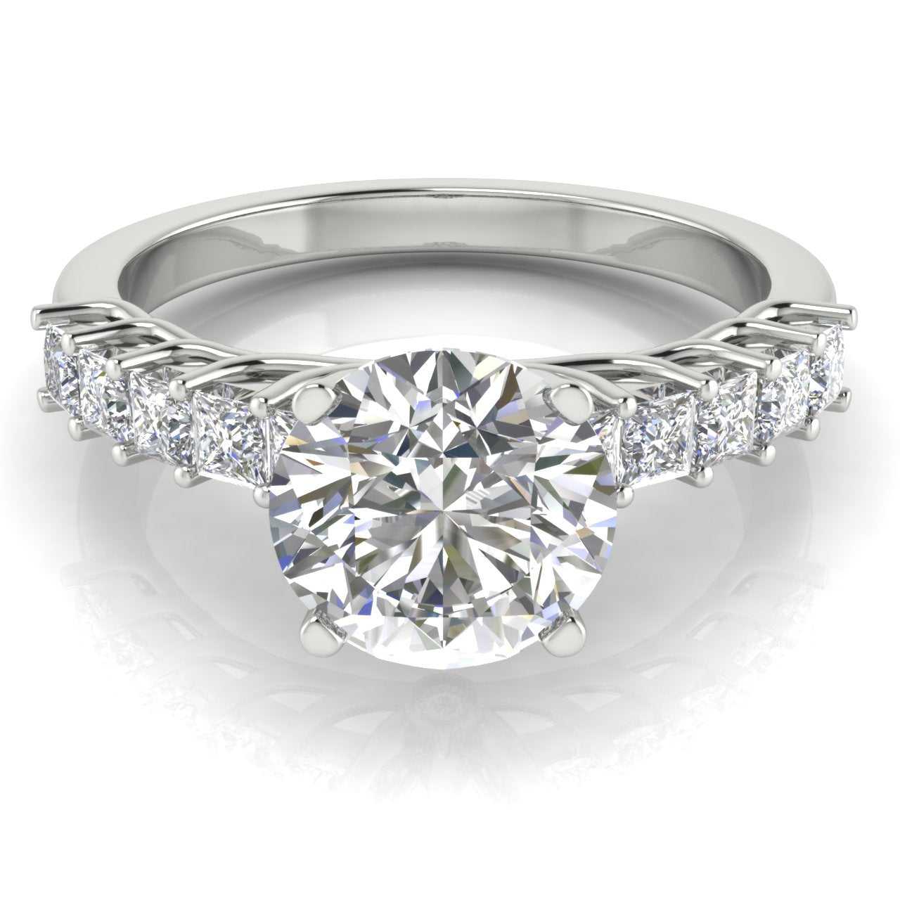 Princess Paved Round Cut Moissanite Engagement Ring