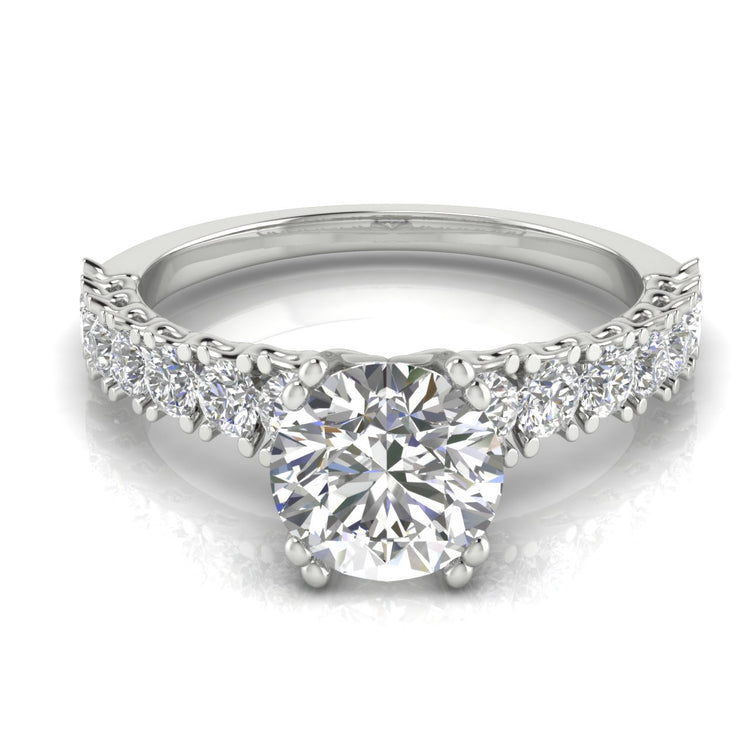 Scalloped Pave Round Cut Lab Diamond Engagement Ring