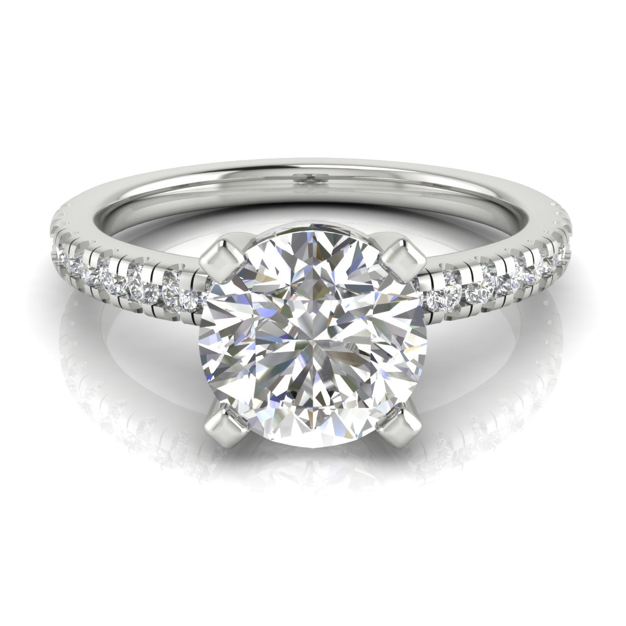 French Pave Basket Round Cut Moissanite Engagement Ring