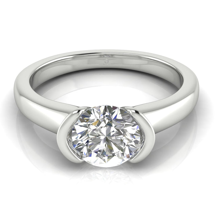 Half Bezel Round Cut Lab Diamond Engagement Ring  