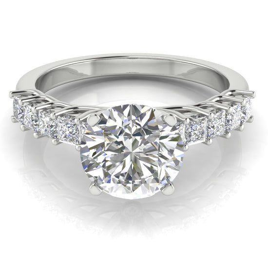 Princess Paved Round Cut Lab Diamond Engagement Ring