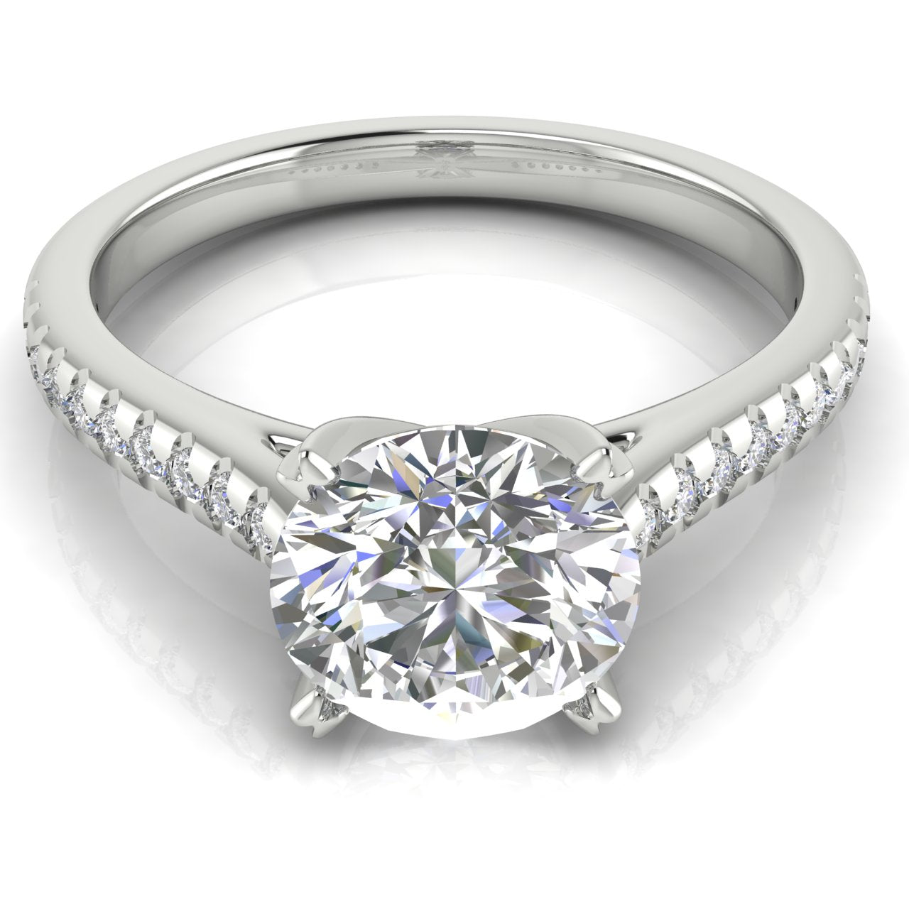 Shared Prong Pave Round Cut Moissanite Engagement Ring