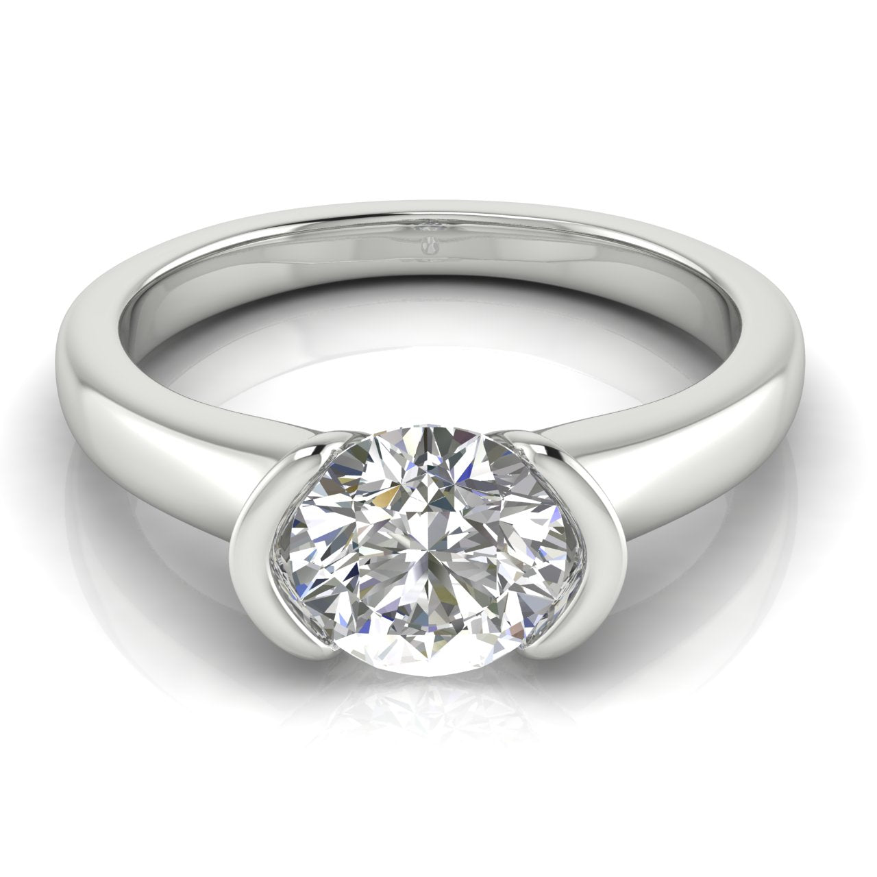 Half Bezel Round Cut Moissanite Engagement Ring