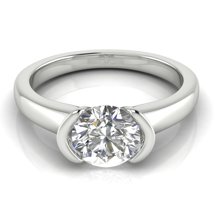 Half Bezel Round Cut  Engagement Ring | Moissanite | Lab Grown Diamond