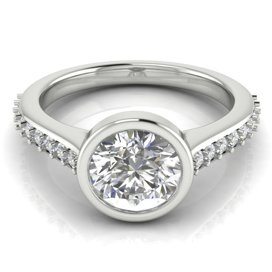 Pave Bezel Round Cut Lab Diamond Engagement Ring