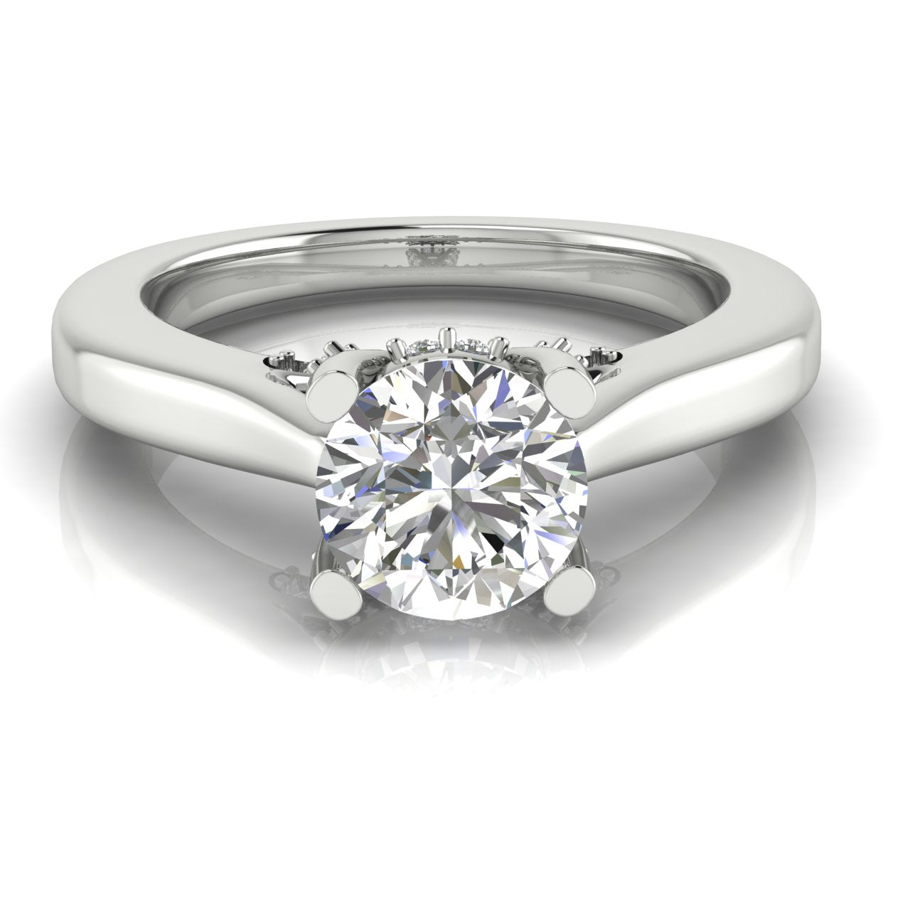 Bridge Paved Round Cut Moissanite Engagement Ring