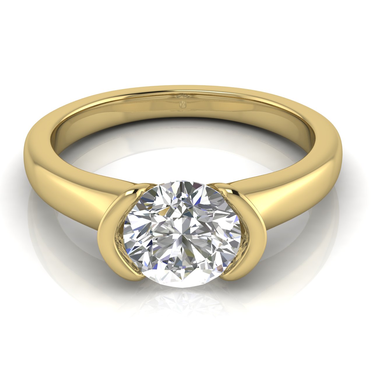 Half Bezel Round Cut Lab Diamond Engagement Ring