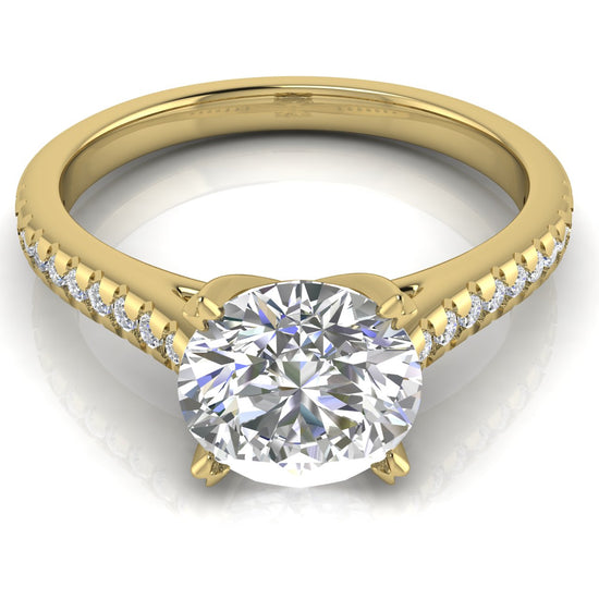 Shared Prong Pave Round Cut Moissanite Engagement Ring