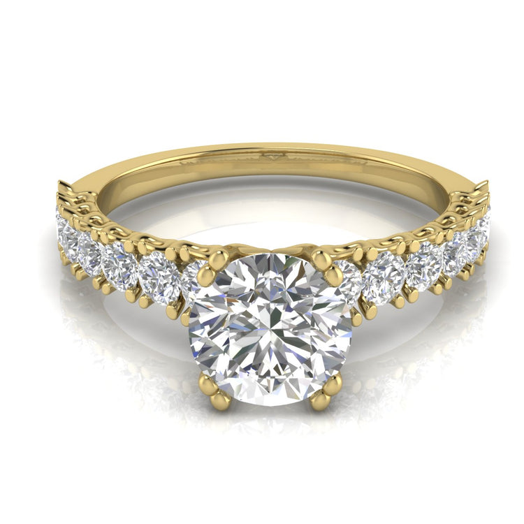 Scalloped Pave Round Cut Lab Diamond Engagement Ring