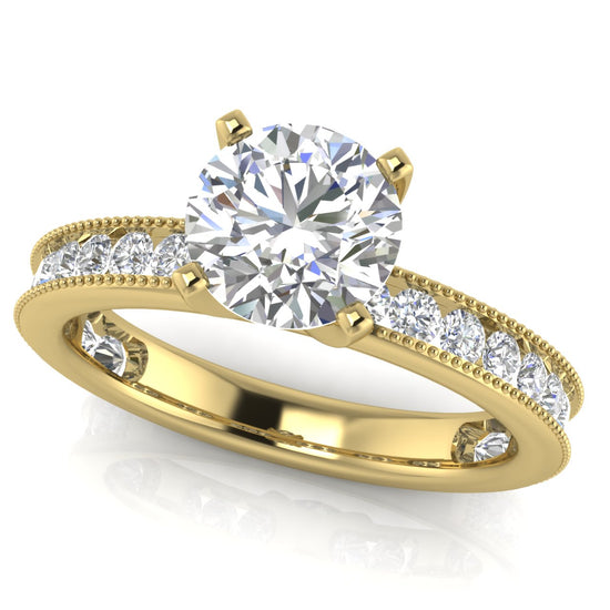 Channel Set Milgrain Round Cut Moissanite Engagement Ring