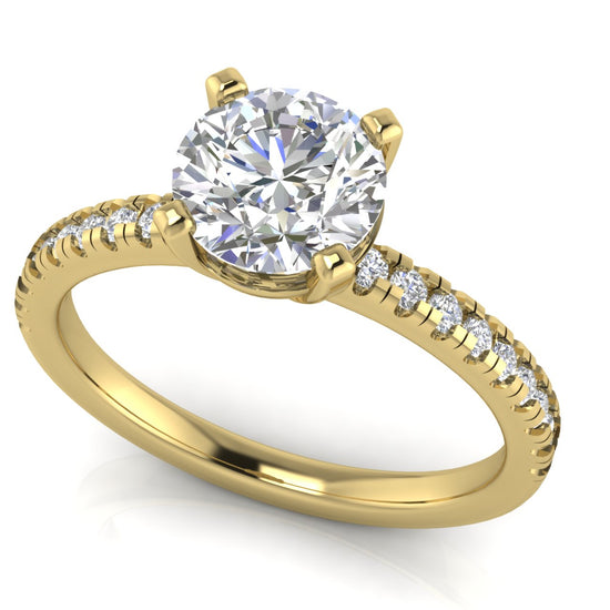 French Pave Basket Round Cut Lab Diamond Engagement Ring