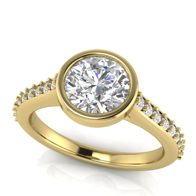 Pave Bezel Round Cut Lab Diamond Engagement Ring