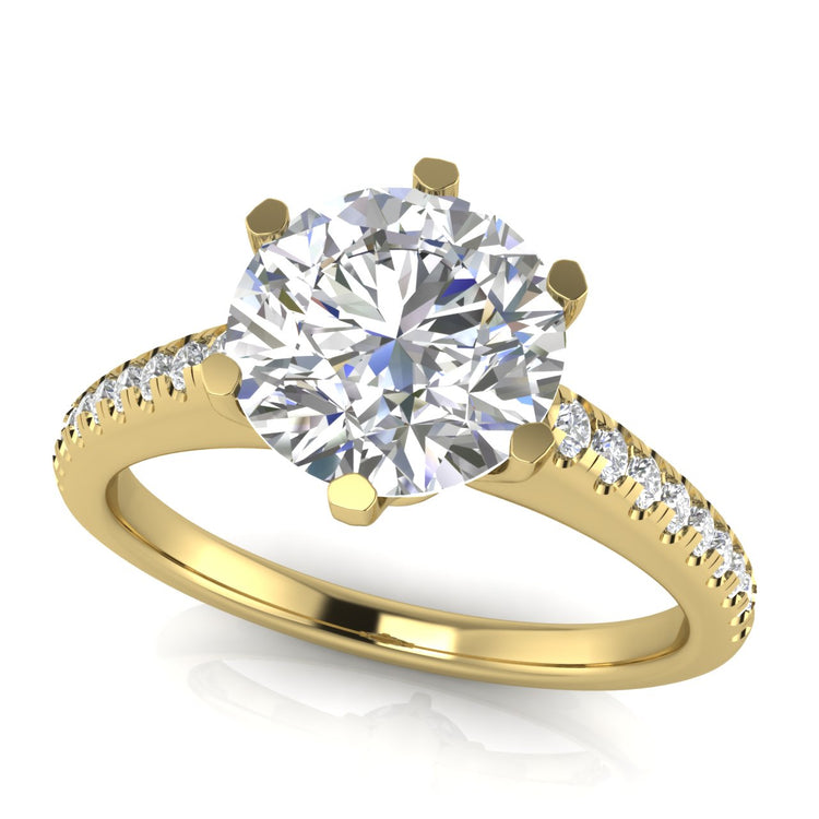 French Pave Round Cut Moissanite Engagement Ring