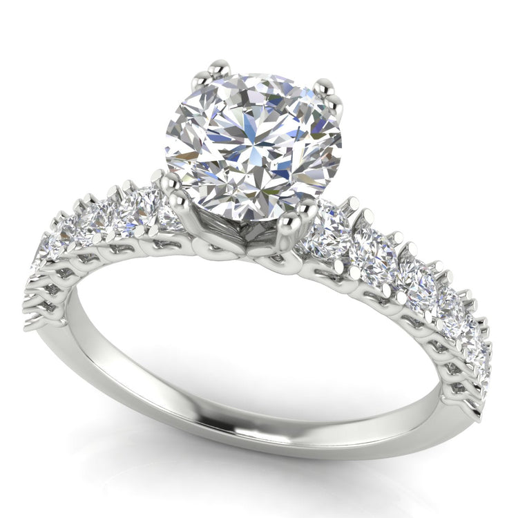 Scalloped Pave Round Cut Moissanite Engagement Ring