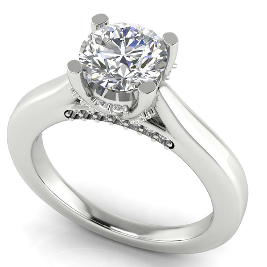 Bridge Paved Round Cut Moissanite Engagement Ring