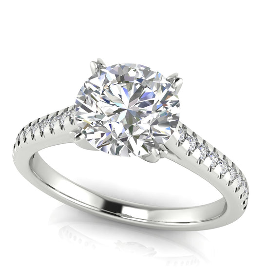 Shared Prong Pave Round Cut Lab Diamond Engagement Ring