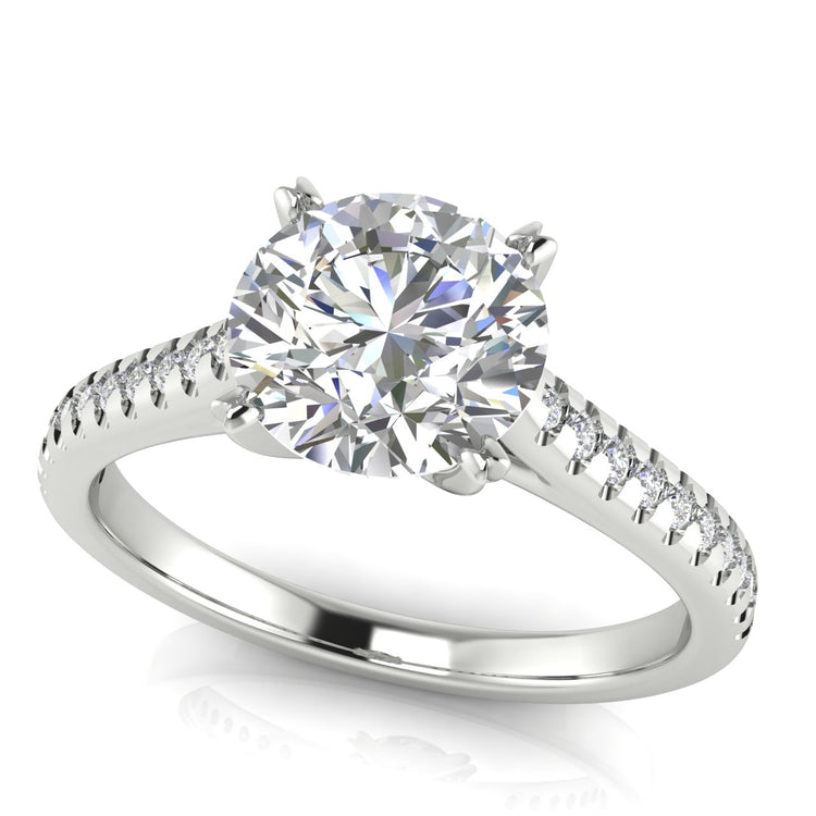 Shared Prong Pave Round Cut Moissanite Engagement Ring