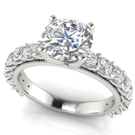 Round Pave Milgrain Round Cut Lab Diamond Engagement Ring