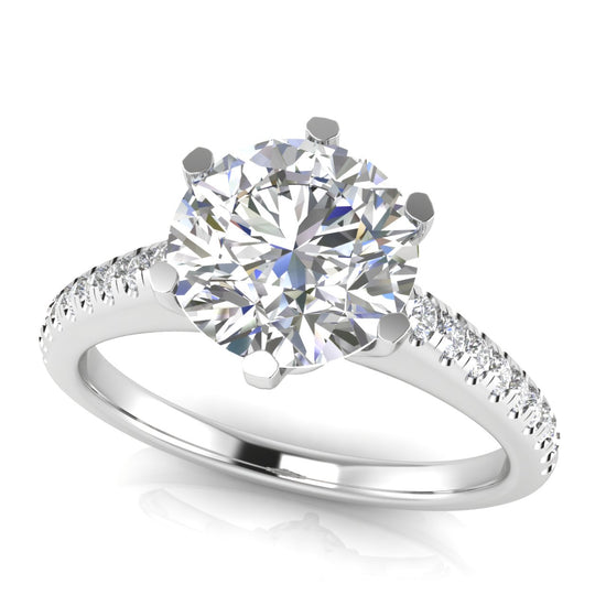 French Pave Round Cut Moissanite Engagement Ring