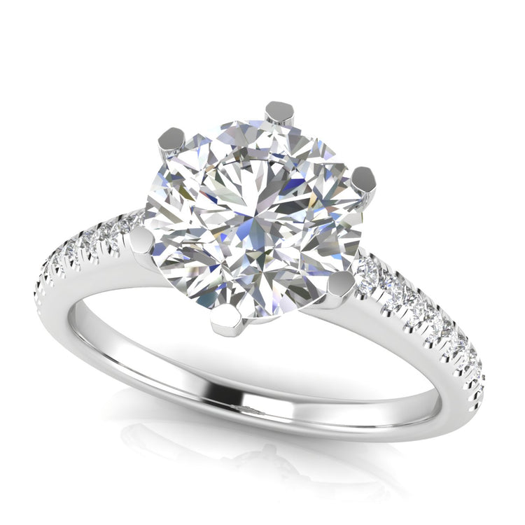 French Pave Round Cut Lab Diamond Engagement Ring