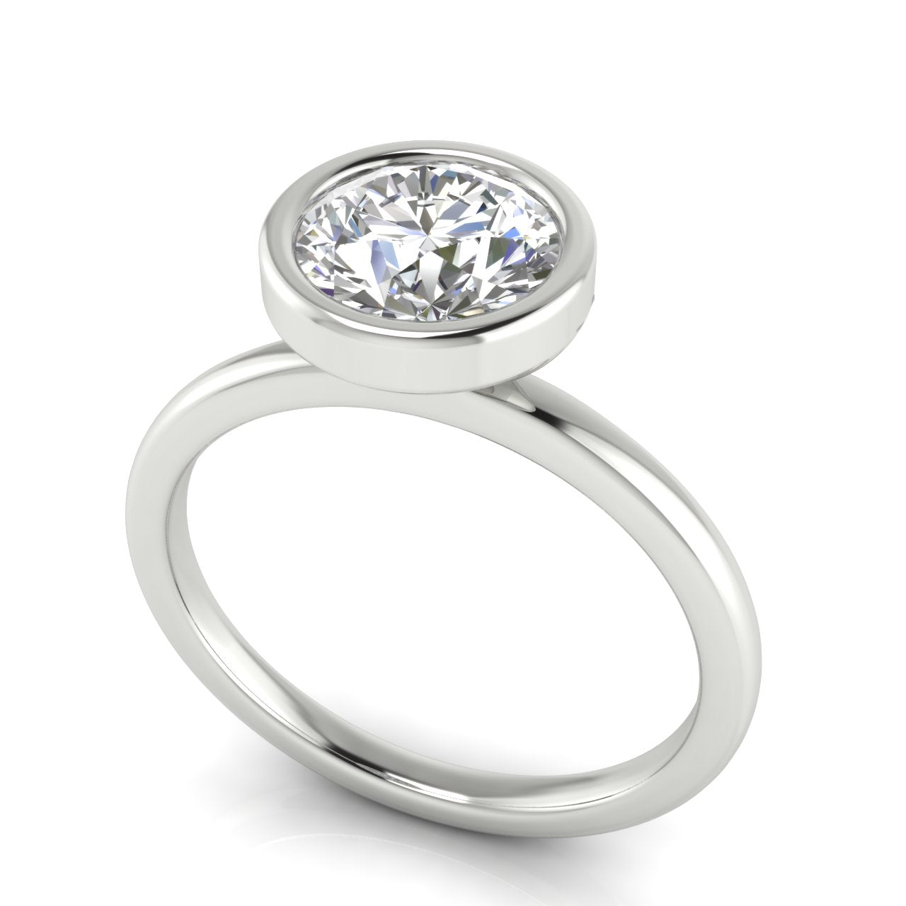 Bezel Round Cut Lab Diamond Engagement Ring