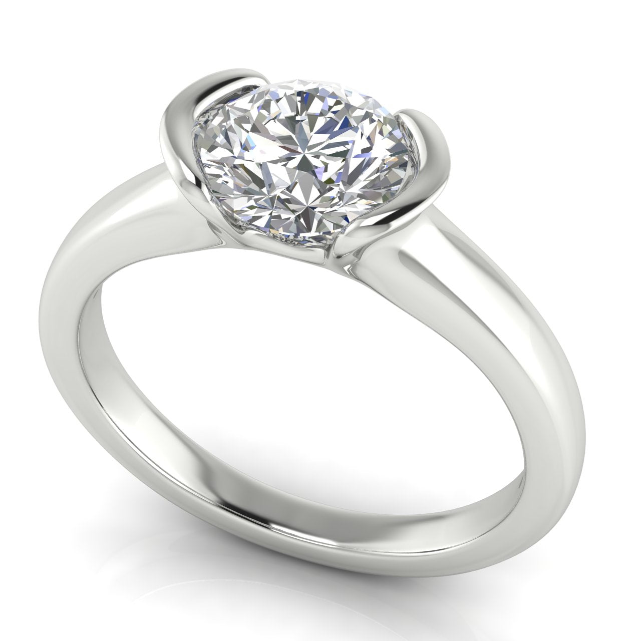 Half Bezel Round Cut Lab Diamond Engagement Ring